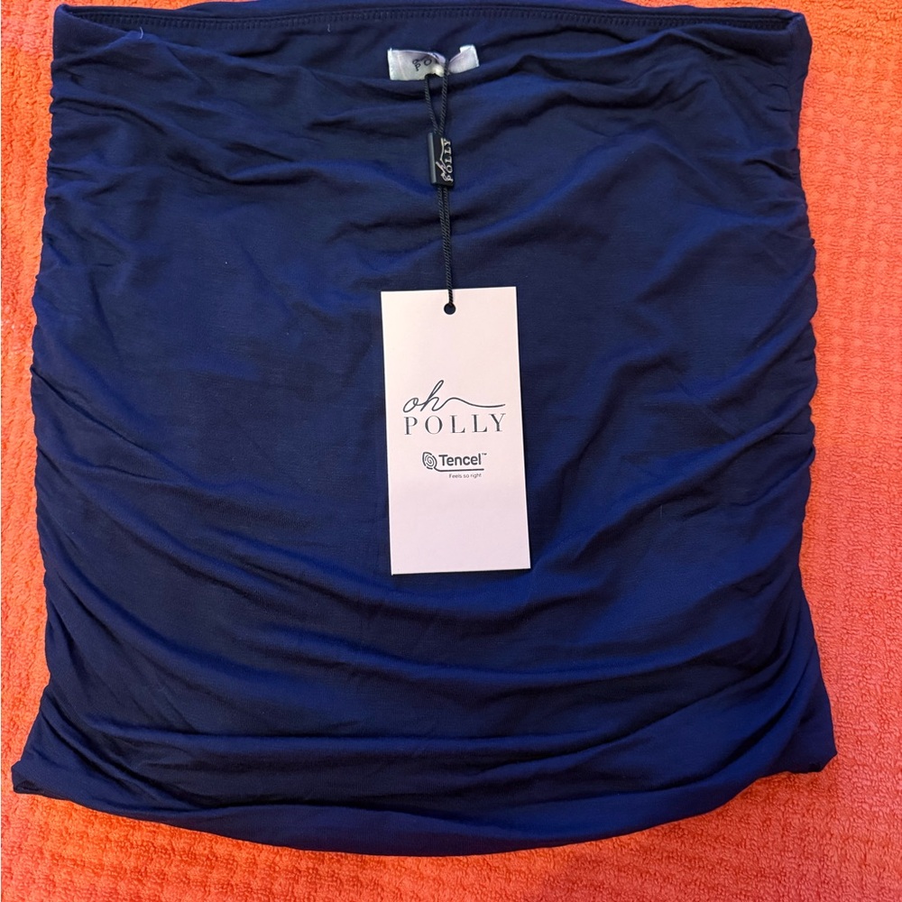 Oh Polly Navy Ruched Tencel Mini Skirt